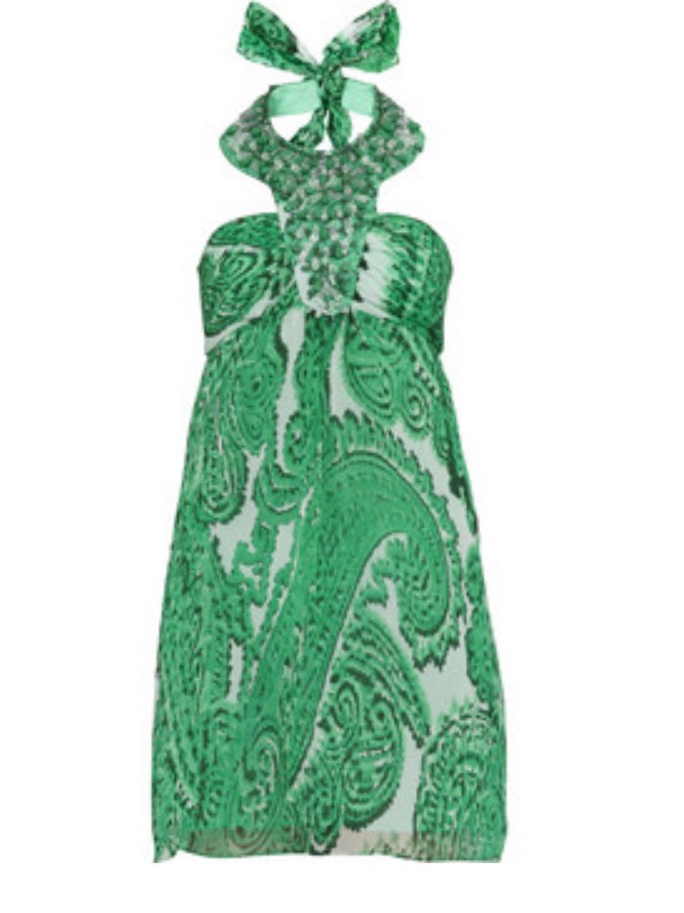 Milly Green Paisley Halter Tie-Neck Dress